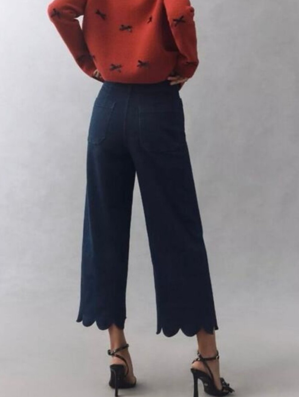 Anthropologie Maeve Colette Scallop Hem Crop Wide Leg Jeans Dark Wash Size 28P - Picture 2 of 14